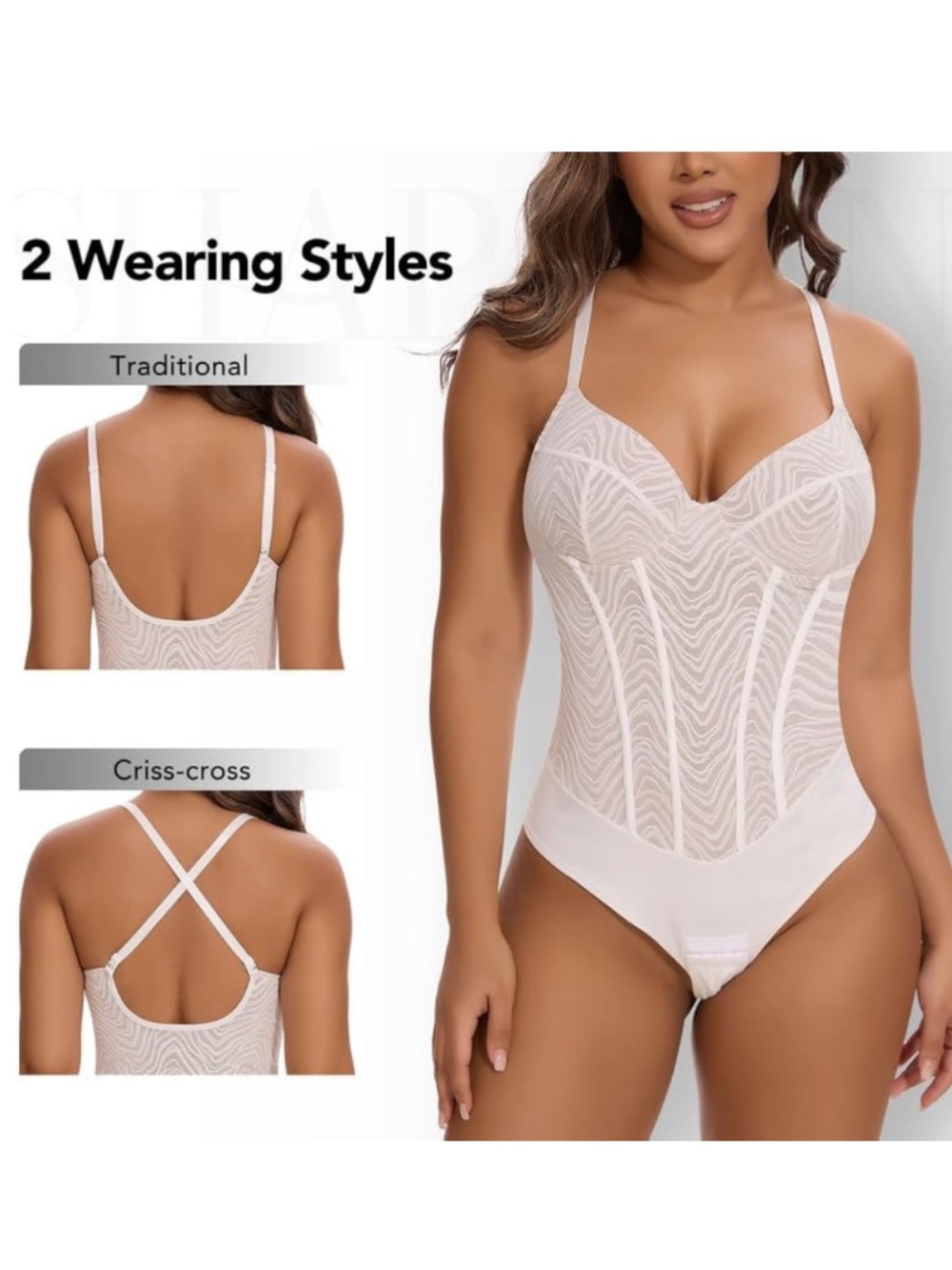 SHAPERIN Deep V Tummy Control Corset Bodysuit Size L - Picture 2 of 4